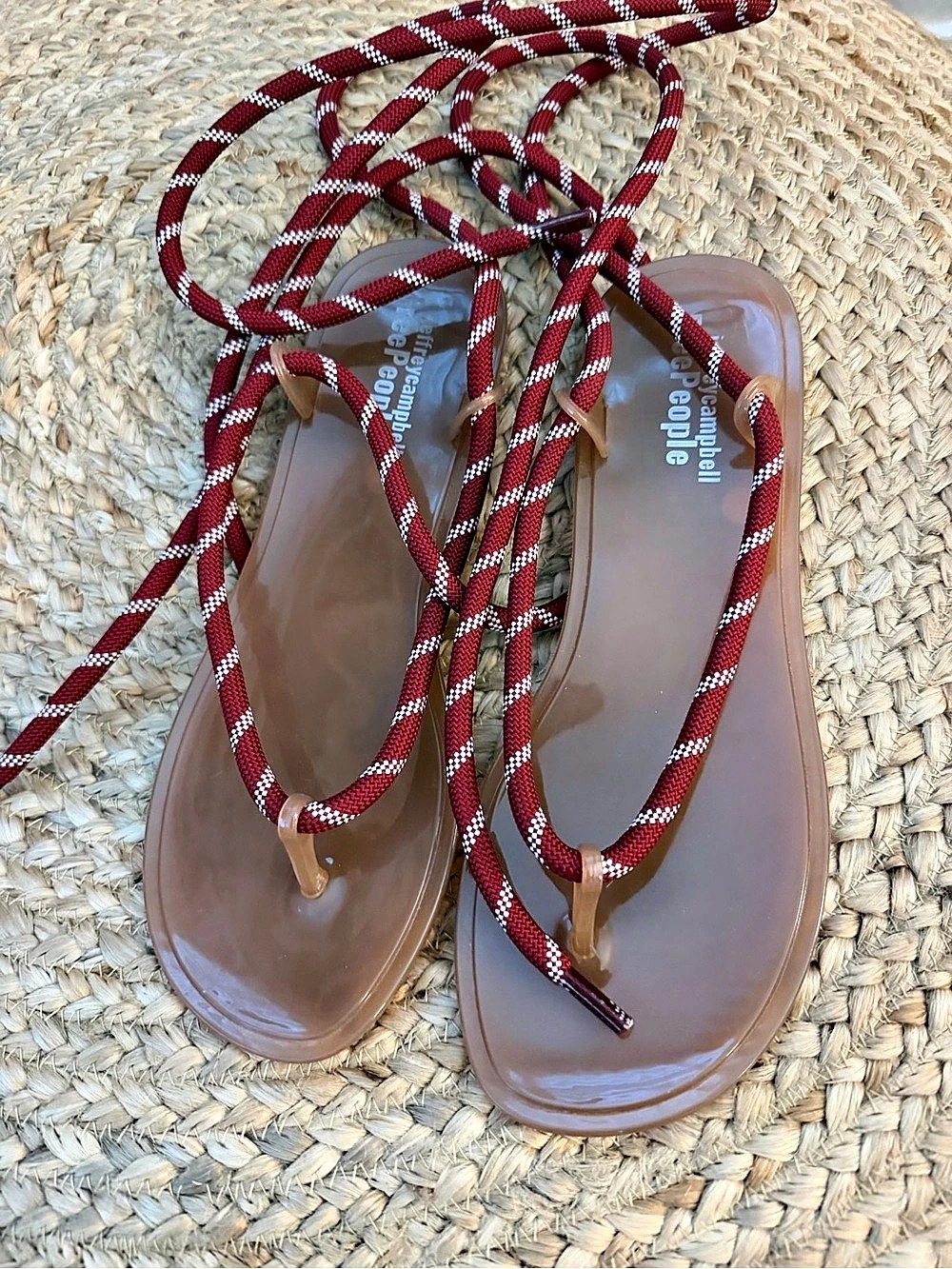 Jeffrey Campbell x Free People Lace-Up Sandals in Red & Brown